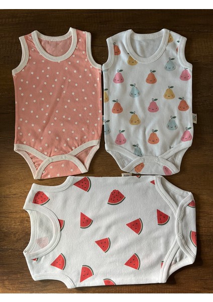3 Adet Kolsuz Bebek Badi Body Zıbın Alttan Çıtçıtlı Bisiklet Yaka Yenidoğan
