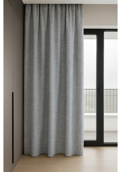 Açık Gri - Modern Keten Fon Perde -Pilesiz - Tek Kanat - LLD100