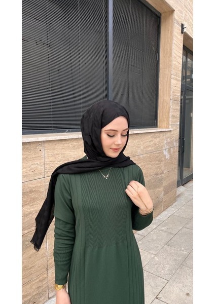 509 Desenli Triko Elbise Zümrüt modelleri