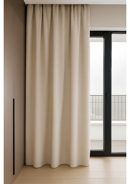 Koyu Krem - Modern Keten Fon Perde -Pilesiz - Tek Kanat - LLD110