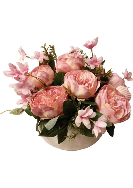 Incili Şakayık Aranjmanı Beyaz Lüks Mika Saksıda Masaüstü Dekoratif Yapay Çiçek