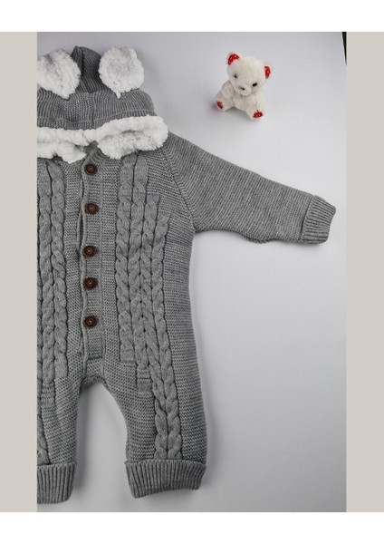 Asliva Bebek Triko Tulum – Kapüşonlu Kulak Detaylı Peluş Astarlı Kışlık Bebek Tulumu fiyatları