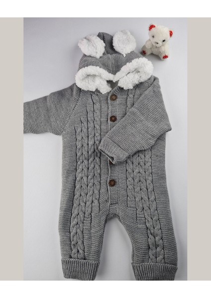 Asliva Bebek Triko Tulum – Kapüşonlu Kulak Detaylı Peluş Astarlı Kışlık Bebek Tulumu fırsatları