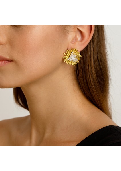 Altın Kaplama Zirkon Taşlı Vintage Küpe