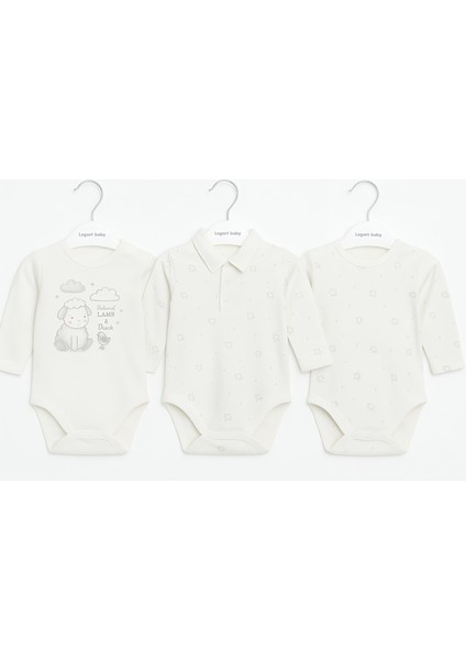 3'lü Kuzu Desenli Unisex Bebek Body 0-3AY