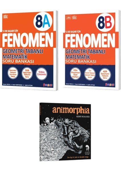 2026 Fenomen Okul 8. Sınıf Geometri A ve B Soru Bankası (Animorphia Hediyeli - 3 Kitap)