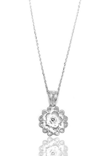 Kadın Gümüş Çiçek Model Telkari Kolye 2020088 modelleri