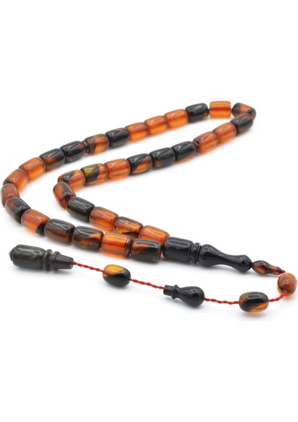 Abdullah Darabacı Yapımı Simli Siyah Sarı Sıkma Kehribar Tesbih