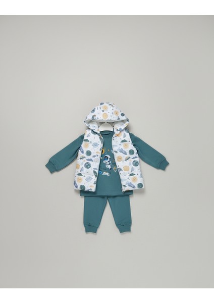 Erkek Bebek Uzay Desenli Yelekli 3'lü Takım fiyatları