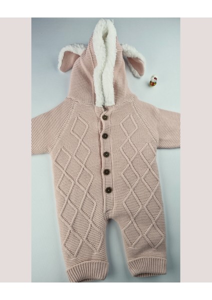 Asliva Bebek Triko Tulum – Kapüşonlu Kulak Detaylı Peluş Astarlı Kışlık Kız Bebek Tulumu fırsatları