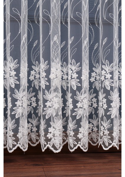 Salon Oturma Odası Brode Işlemeli Sarmaşık Desen Tül Perde Özel Seri (1/2.5 Normal Pile)