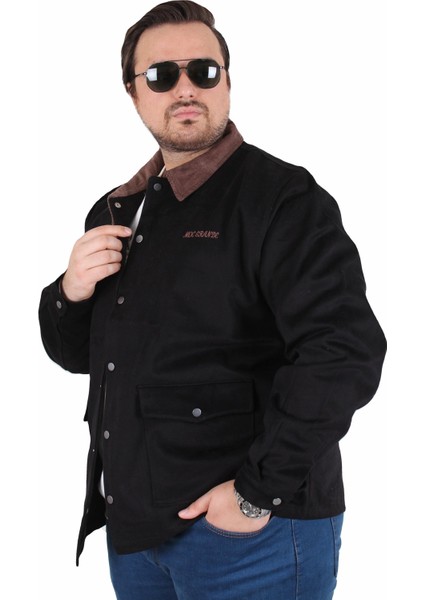 Büyük Beden Gabardin Mont Chaqueta Abrigo 25902 Sıyah