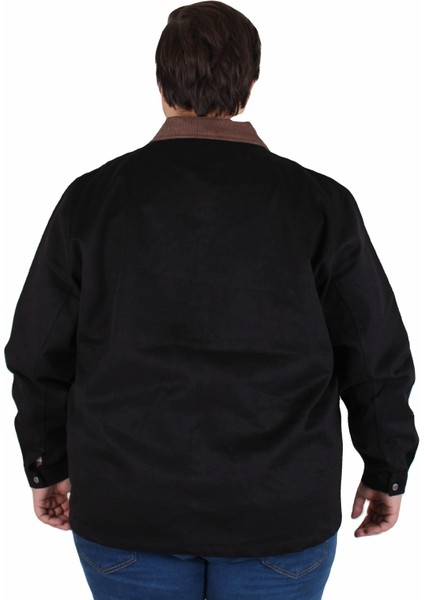 Büyük Beden Gabardin Mont Chaqueta Abrigo 25902 Sıyah fırsatları