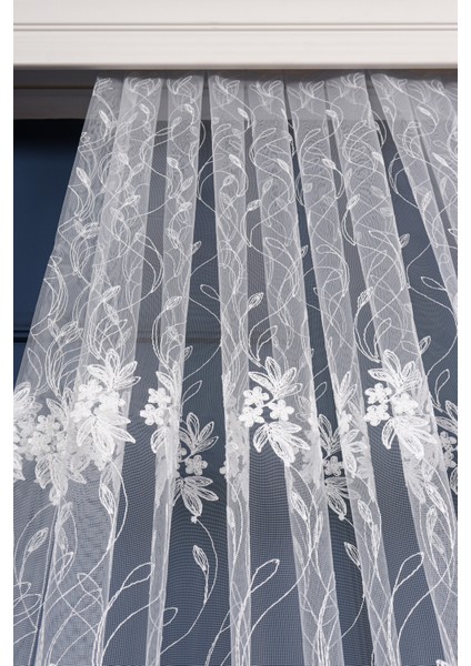 Salon Oturma Odası Brode Işlemeli Sarmaşık Desen Tül Perde Özel Seri (1/3 Sık Pile) fırsatları