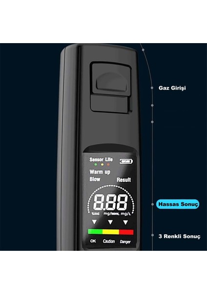 Taşınabilir Alkol Ölçüm Test Cihazı Trafik Alkol Tester Yüksek Hassasiyet Hızlı Tepki Şarjlı Dahili Pil fırsatları