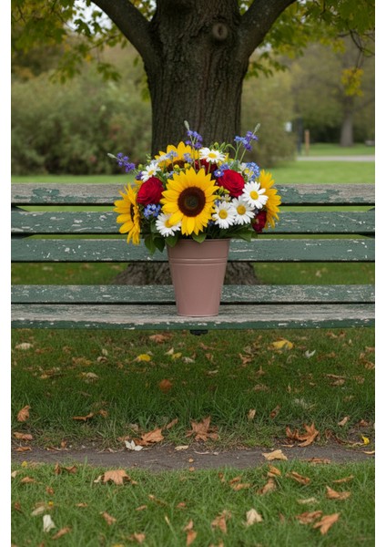 Konik Metal Saksı & Vazo Gül Kurusu - 25 cm Dekoratif Çok Amaçlı Renkli Çiçeklik (25X23/15 Cm) fiyatları