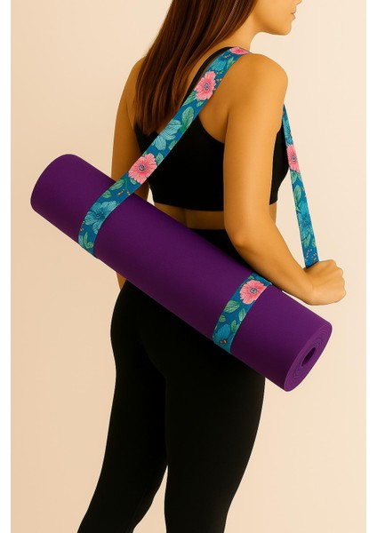 Mat Taşıma Askısı - Yoga Motifli Dijital Baskılı 205 cm Pamuklu Mat Taşıma Askısı