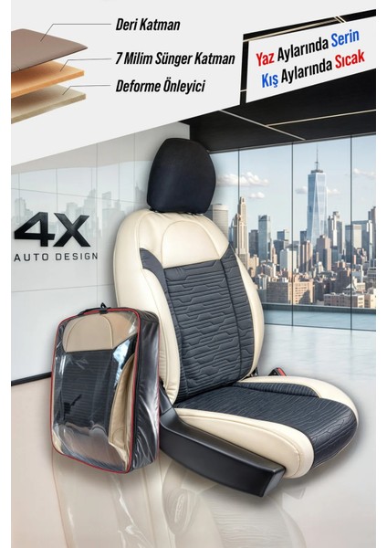 Seat Leon X-Perience Uyumlu Oto Koltuk Kılıfı Deri, Kumaş Premium Bej Siyah