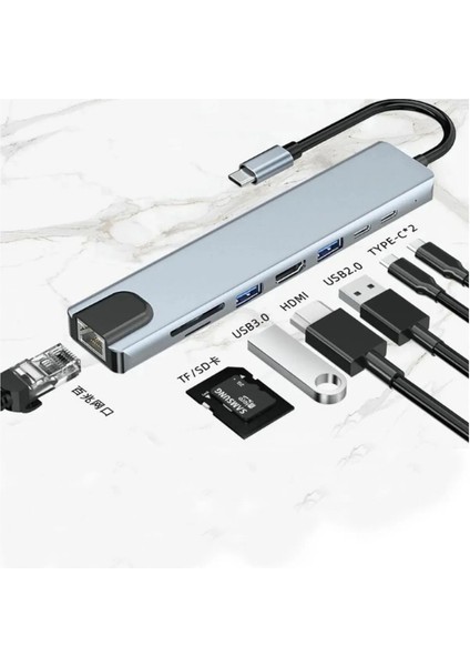 USB Çoklayıcı 8 In 1 USB Type-C USB 2.0/3.0 Audio 3.5 Tf Sd Çevirici Adaptör Çok Portlu Çoklayıcı USB Hub modelleri