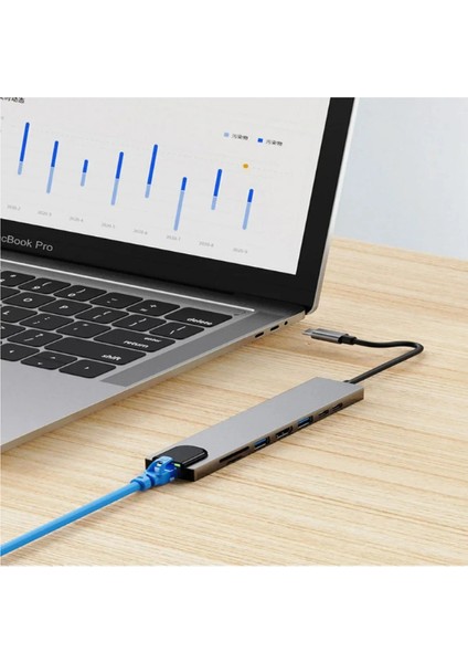 USB Çoklayıcı 8 In 1 USB Type-C USB 2.0/3.0 Audio 3.5 Tf Sd Çevirici Adaptör Çok Portlu Çoklayıcı USB Hub indirimleri