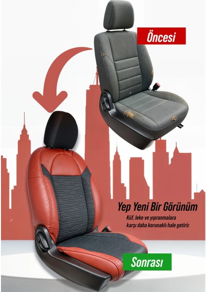 Daihatsu Sirion Uyumlu Oto Koltuk Kılıfı Deri, Kumaş Premium Kırmızı Siyah fiyatları