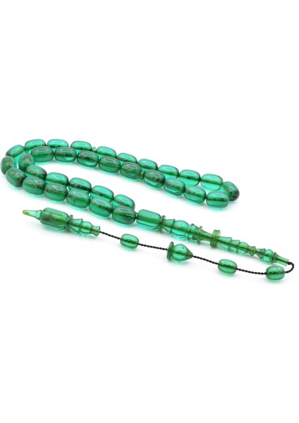 Usta Işi Halkalı Imameli Iri Boy Mavi Sıkma Kehribar Tesbih