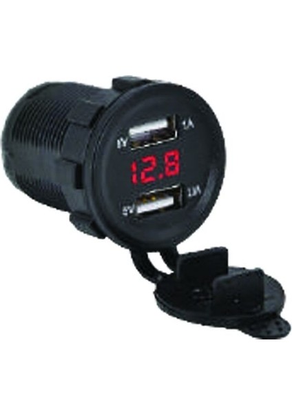 Pano Tipi Voltmetreli 2'li USB Giriş 5V 1A ve 5V 2,1A Çıkış