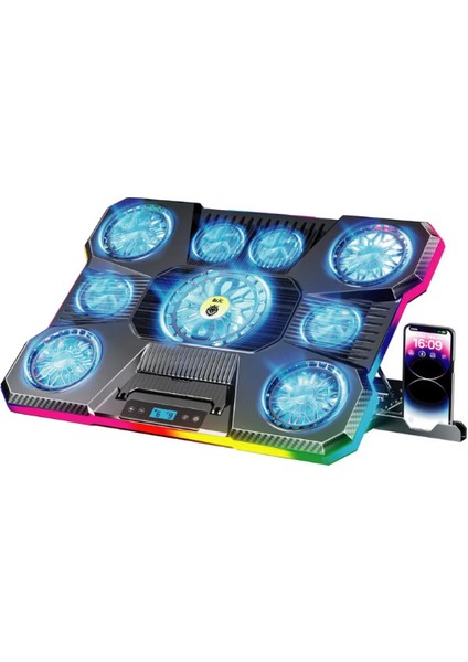 Laptop Soğutucu Rgb 9 Fanlı LCD Ekranlı 10-19" Inç 2.400RPM Telefon Tutacaklı Notebook Dizüstü Soğutucu Stand fiyatları