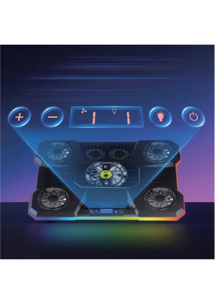 Laptop Soğutucu Rgb 9 Fanlı LCD Ekranlı 10-19" Inç 2.400RPM Telefon Tutacaklı Notebook Dizüstü Soğutucu Stand fırsatları