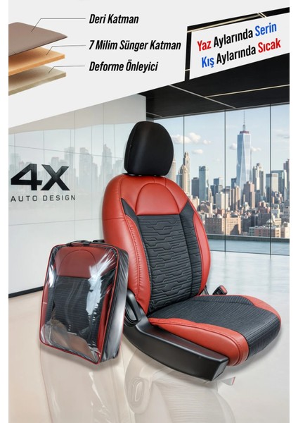 Seat Cordoba Uyumlu Oto Koltuk Kılıfı Deri, Kumaş Premium Kırmızı Siyah