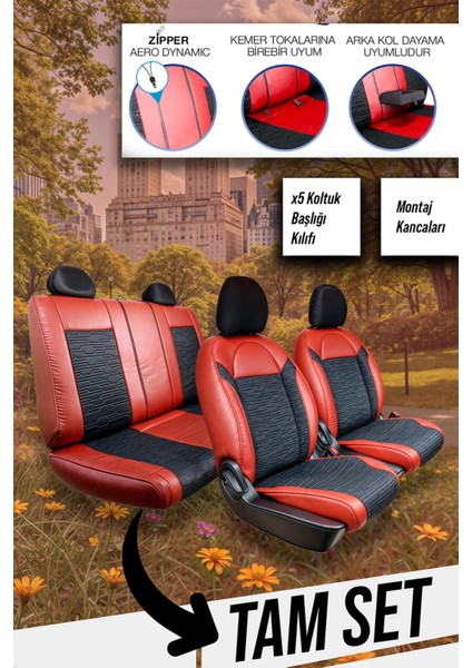 Seat Cordoba Uyumlu Oto Koltuk Kılıfı Deri, Kumaş Premium Kırmızı Siyah fırsatları