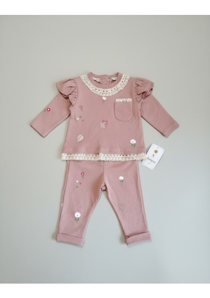 Çiçek Baskılı Dantelli 2'li Kız Bebek Takım fiyatları