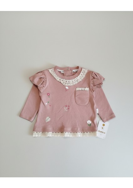 Çiçek Baskılı Dantelli 2'li Kız Bebek Takım modelleri