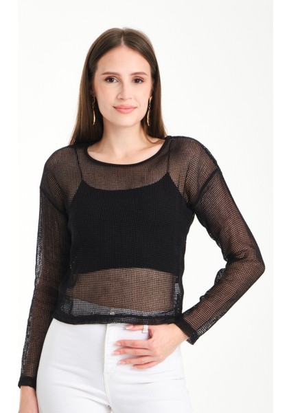 Uzun Kol Kare File Bluz