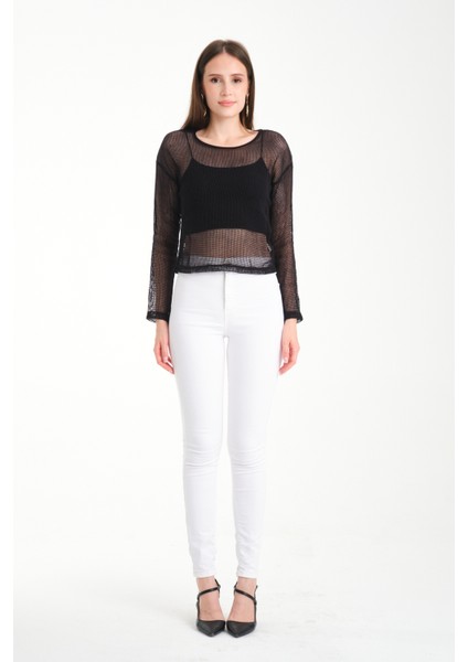 Uzun Kol Kare File Bluz fiyatları