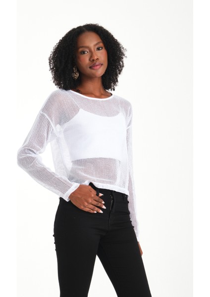 Uzun Kol Kare File Bluz