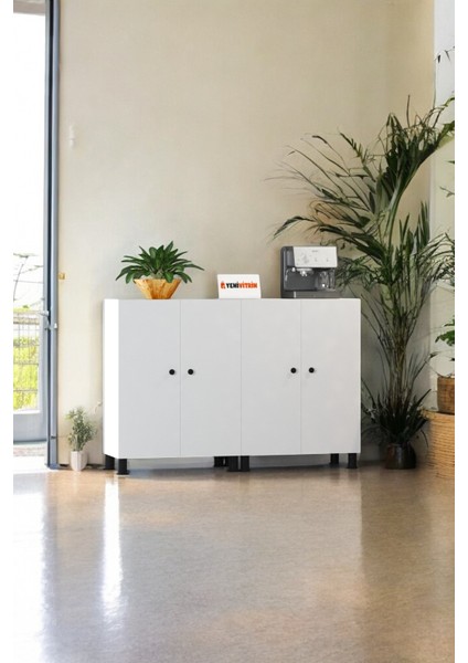 %100 Mdf 8 Raflı 8 Ayaklı Beyaz Çok Amaçlı Ayakkabılık Kiler Dolabı