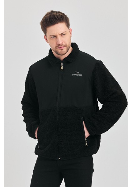 Erkek Yarım Kürklü Kışlık Siyah Bol Peluş Ceket fiyatları