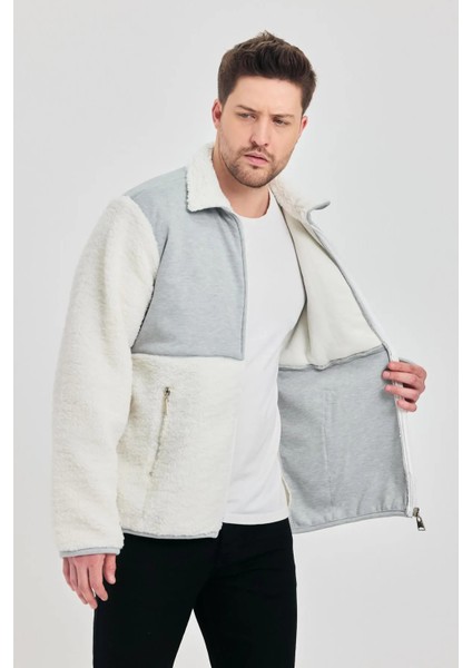 Erkek Yarım Kürklü Kışlık Gri Bol Peluş Ceket indirimleri