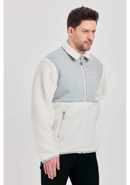 Erkek Yarım Kürklü Kışlık Gri Bol Peluş Ceket