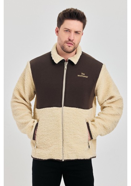 Erkek Yarım Kürklü Kışlık Sarı Bol Peluş Ceket fiyatları