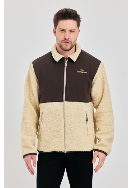 Erkek Yarım Kürklü Kışlık Sarı Bol Peluş Ceket modelleri