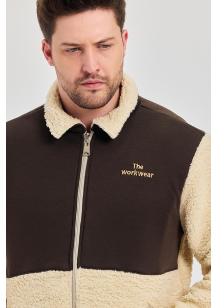 Erkek Yarım Kürklü Kışlık Sarı Bol Peluş Ceket