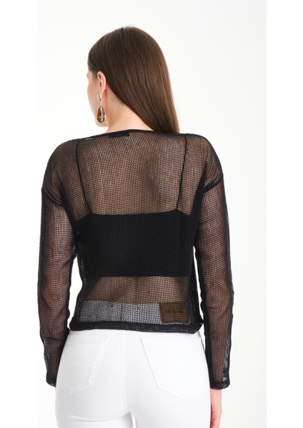 Uzun Kol Kare File Bluz modelleri