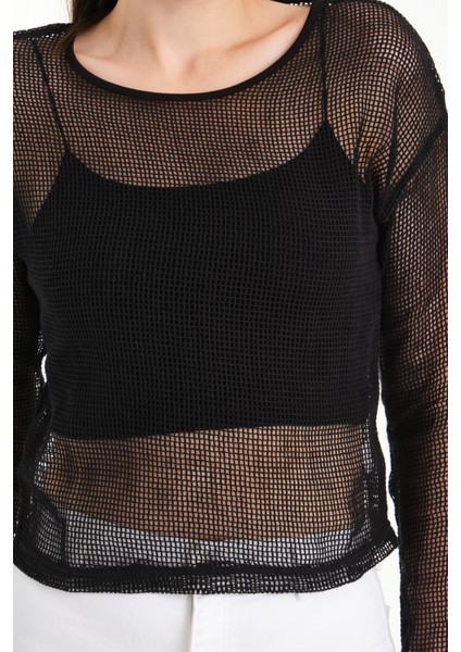 Uzun Kol Kare File Bluz indirimleri