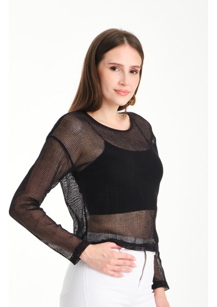 Uzun Kol Kare File Bluz