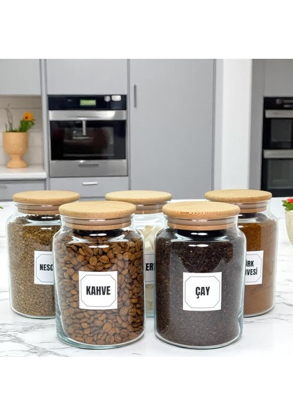 5'li Ahşap Vakum Kapaklı Cam Kahve Çay Hazır Kahve Şeker Türk Kahvesi Saklama Kavanozu Seti 800 ml