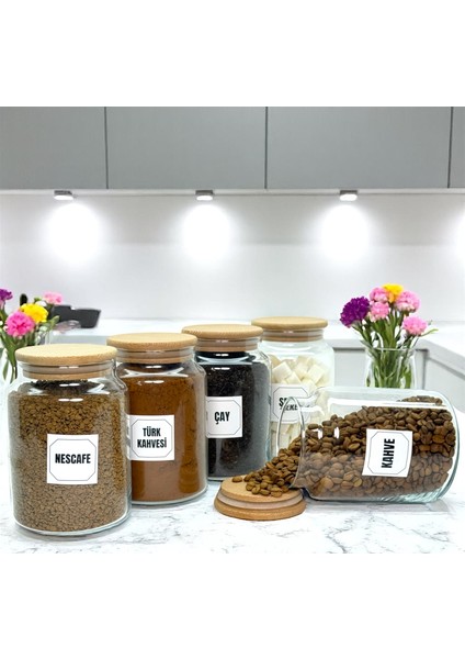 5'li Ahşap Vakum Kapaklı Cam Kahve Çay Hazır Kahve Şeker Türk Kahvesi Saklama Kavanozu Seti 800 ml fiyatları