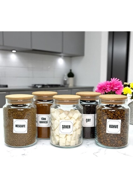 5'li Ahşap Vakum Kapaklı Cam Kahve Çay Hazır Kahve Şeker Türk Kahvesi Saklama Kavanozu Seti 800 ml modelleri
