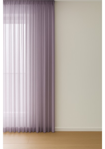 Dökümlü Düz Tül Perde - Mor - Pileli Dikim 1x2,5 Pile - MRM745